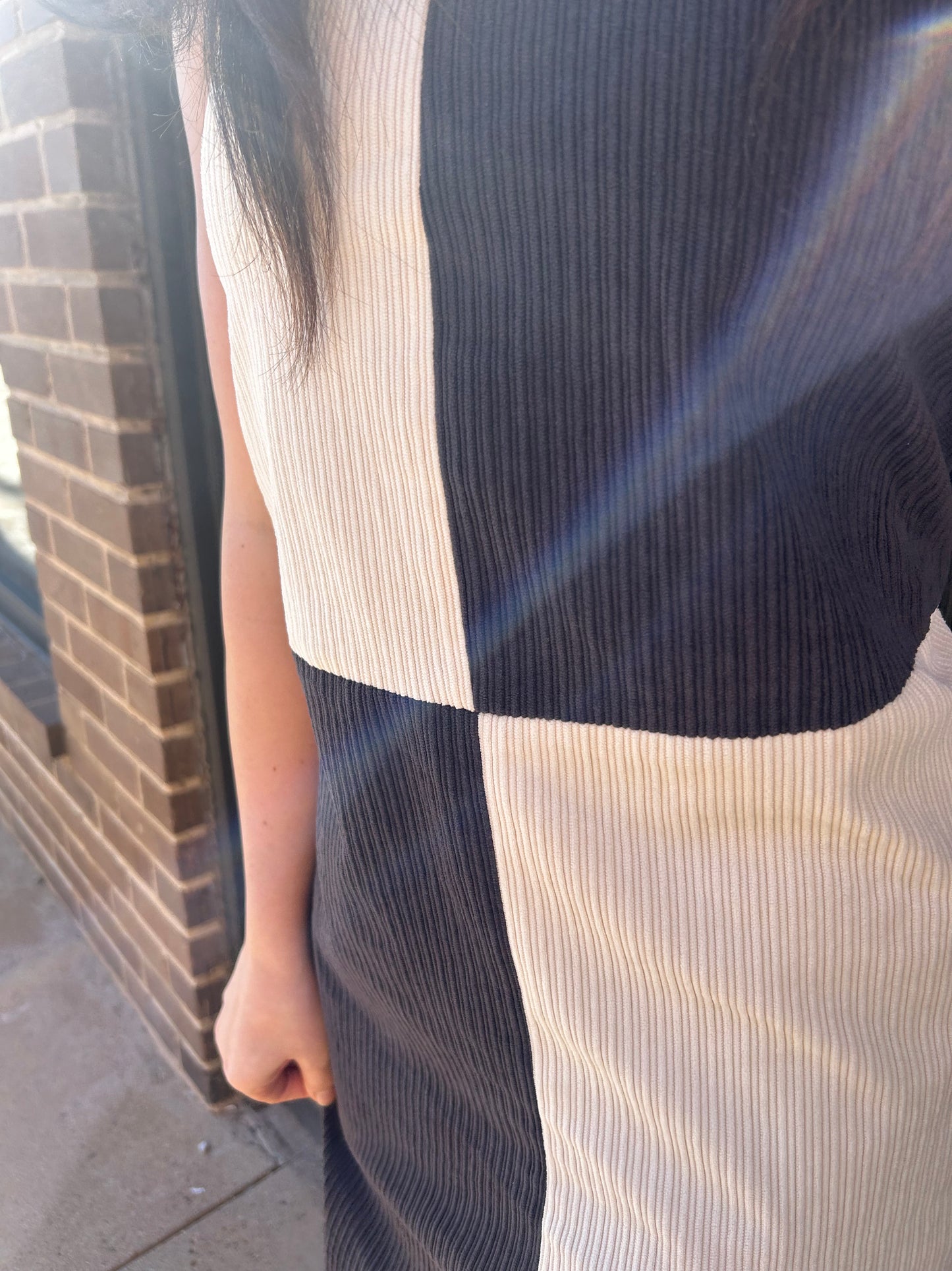 Corduroy Black & Creme Mini Dress