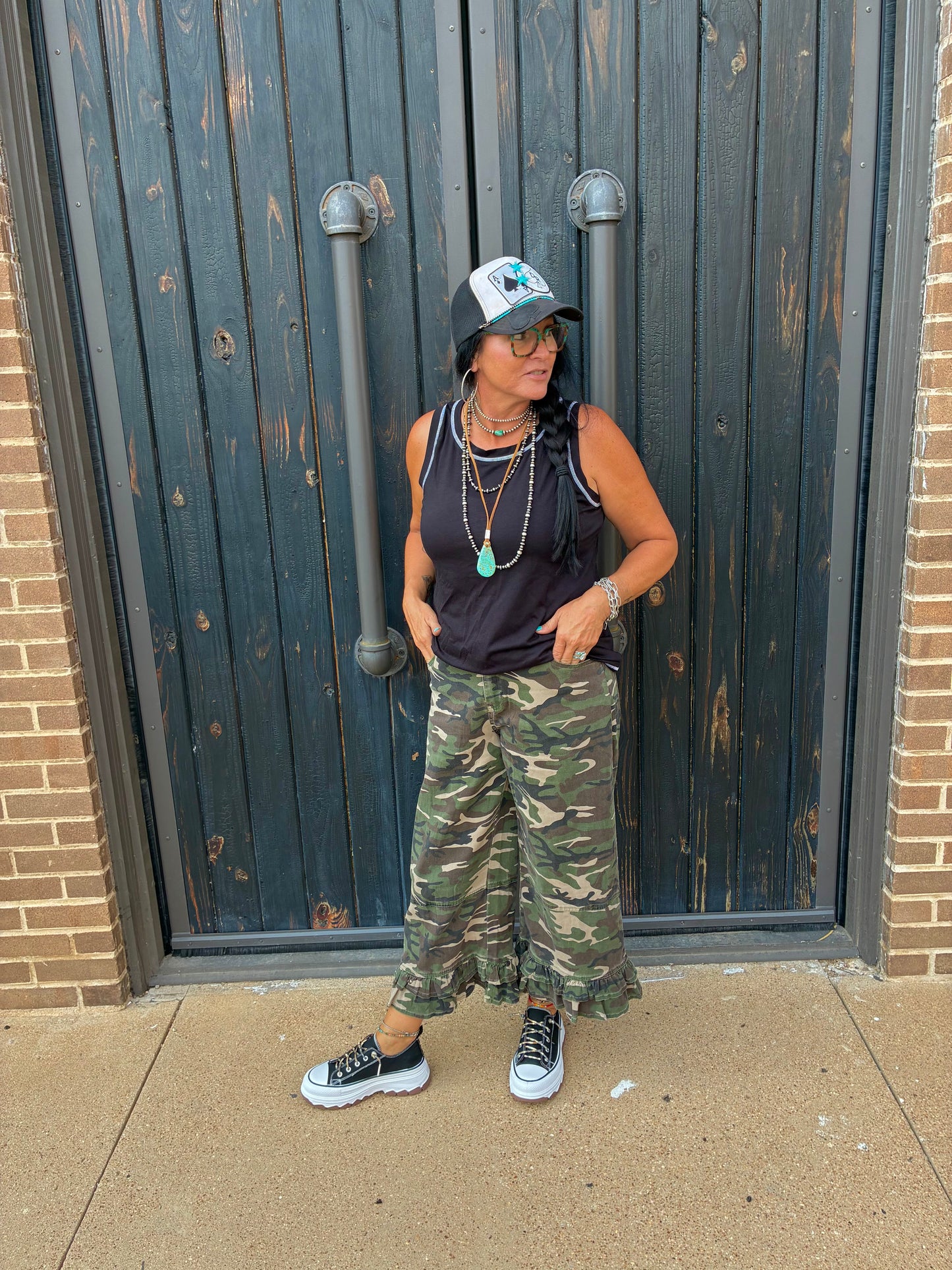 Wide Leg Ruffle in Camo