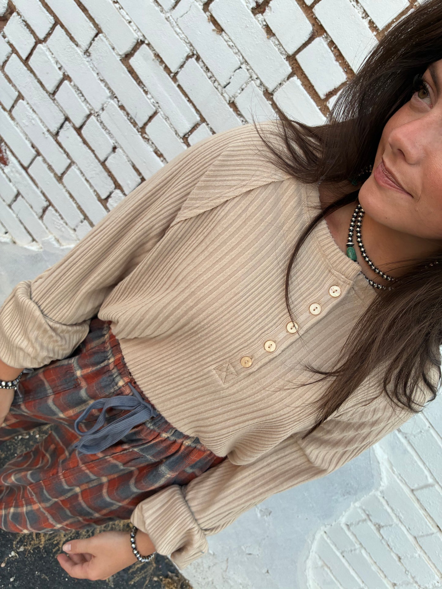 Camel Ribbed Long Sleeve