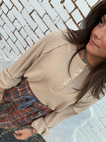 Camel Ribbed Long Sleeve