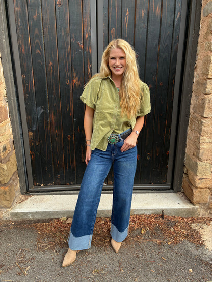 Green Tea Puff Sleeve Blouse