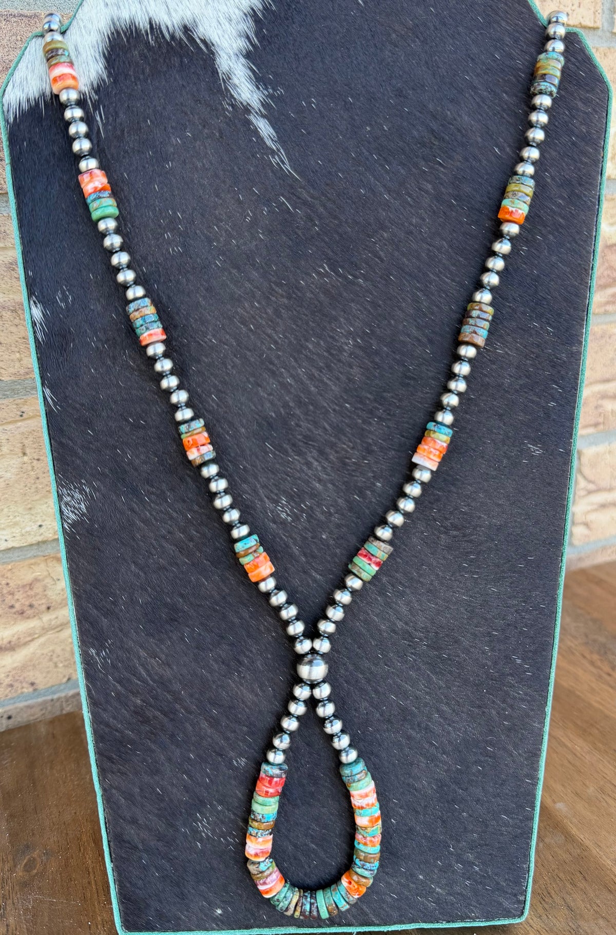 Necklace - 32” - 6mm & 8mm Spiny Oyster + Turquoise Teardrop