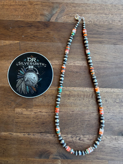 Necklace - 20” - 4/7mm & 7.5mm Rondell + Spiny Oyster & Turquoise