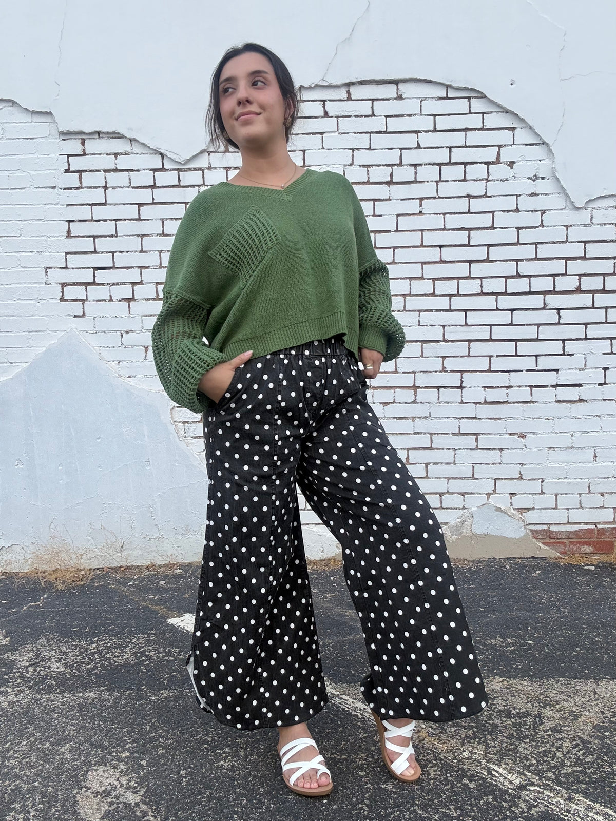 Green Knit Cropped Sweater