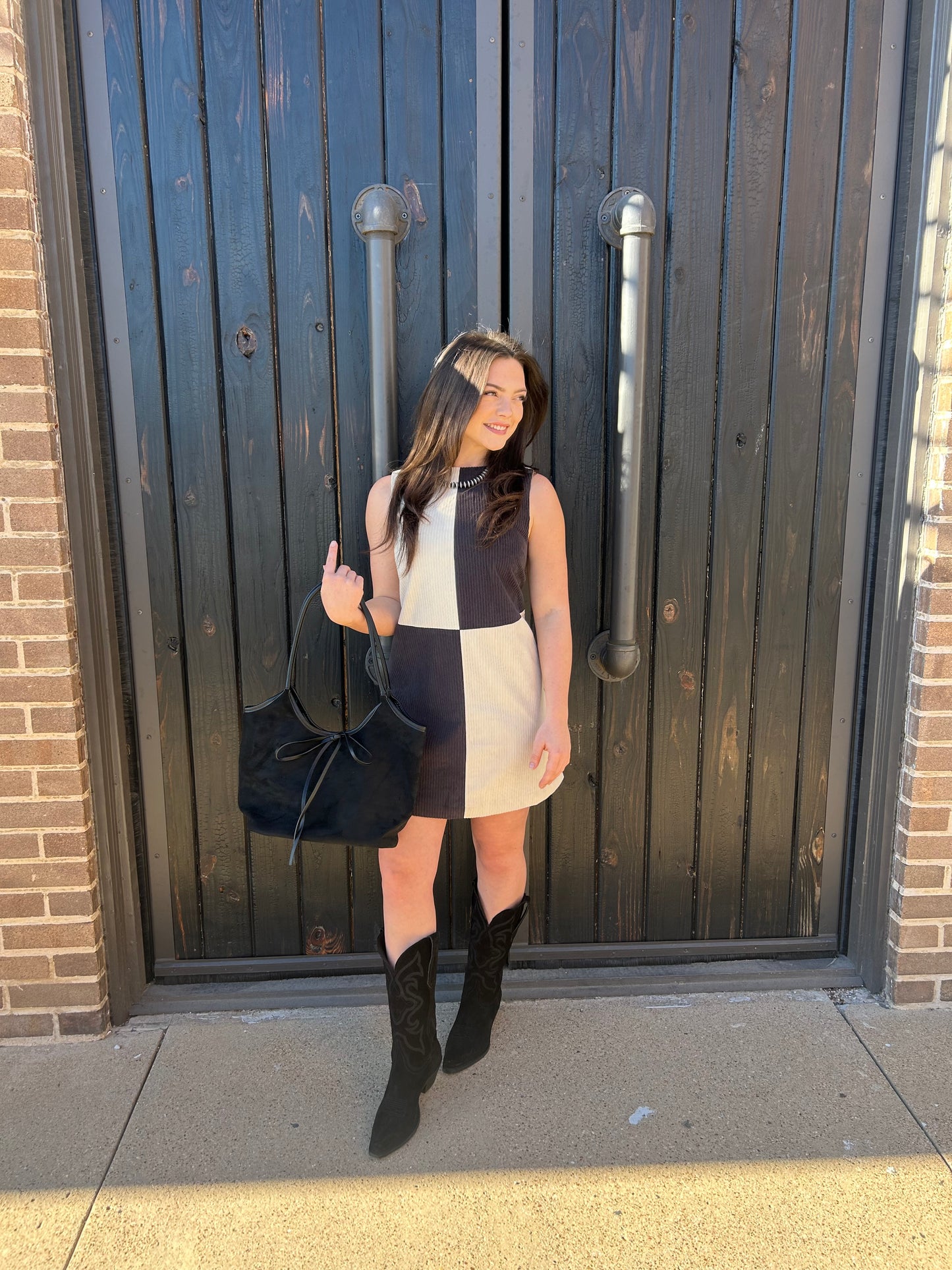 Corduroy Black & Creme Mini Dress