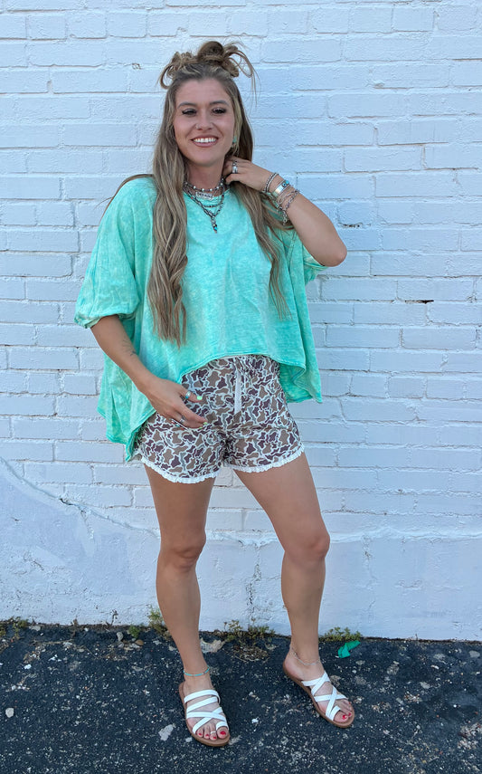 Teal Mineral Washed Oversized Tee