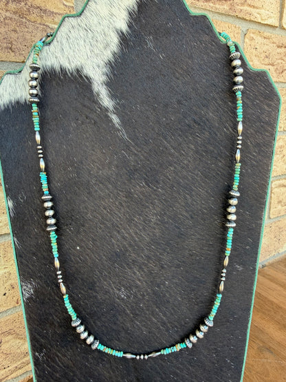 Necklace - 26” - 3/6mm - 7.5mm Rondell - Torpedo & Kingman Turquoise