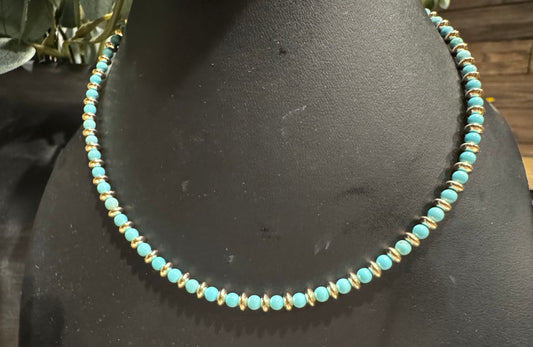 Choker- 4mm Turquoise/ 4mm Gold-Filled Rondelle Beads