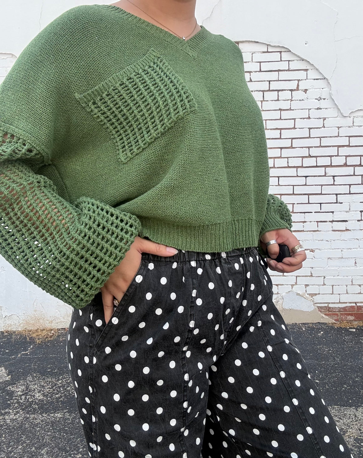 Green Knit Cropped Sweater