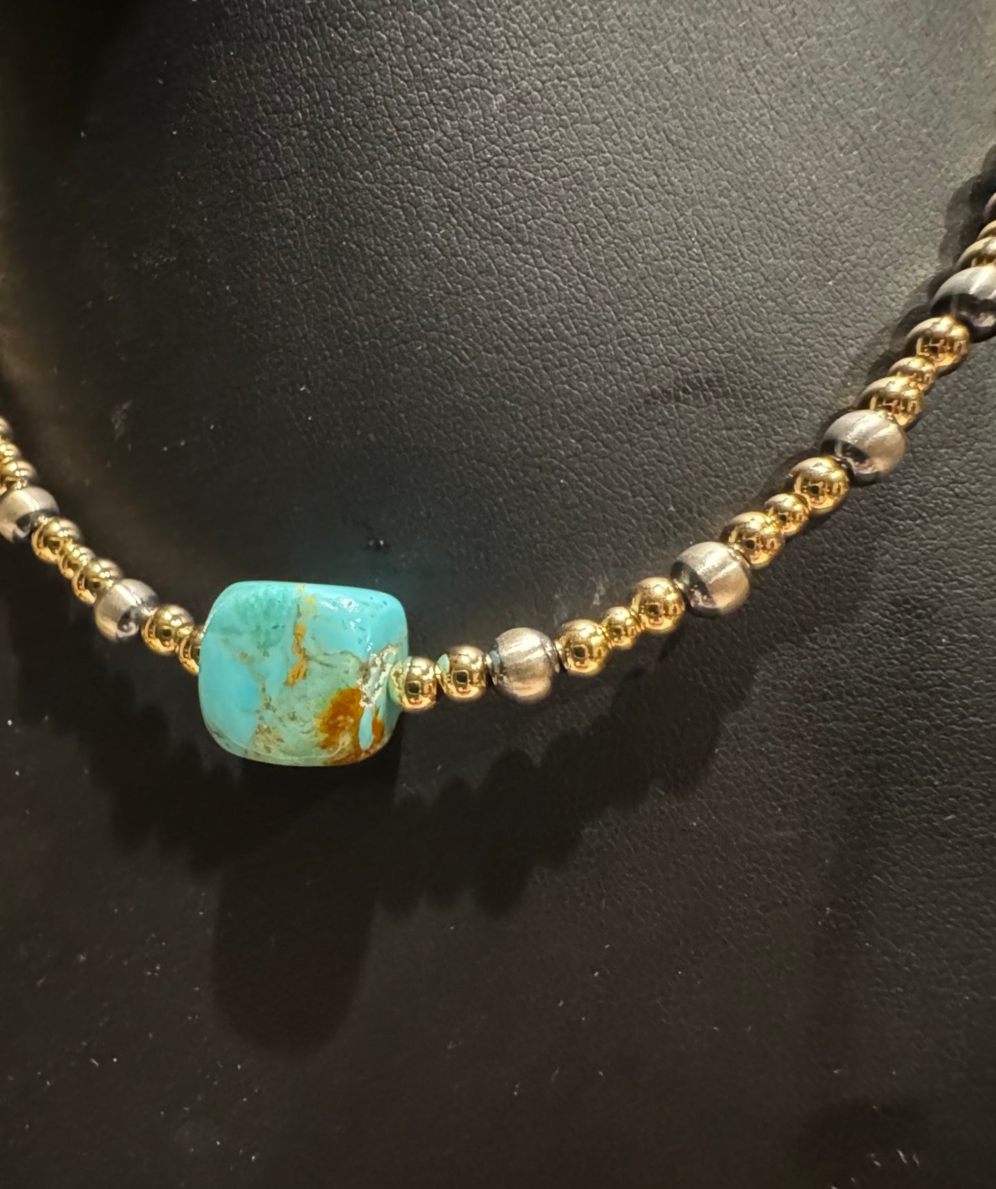 Choker - Turquoise Stone w/ Gold-Filled Beads and Sterling Silver Pearls