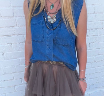 Sleeveless Denim Top