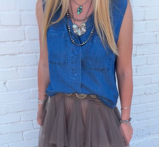 Sleeveless Denim Top