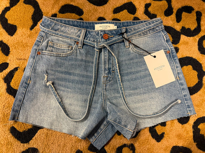 High Rise Tie Denim Shorts
