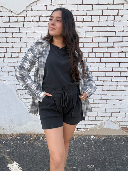 Charcoal Plaid Fringe Flannel