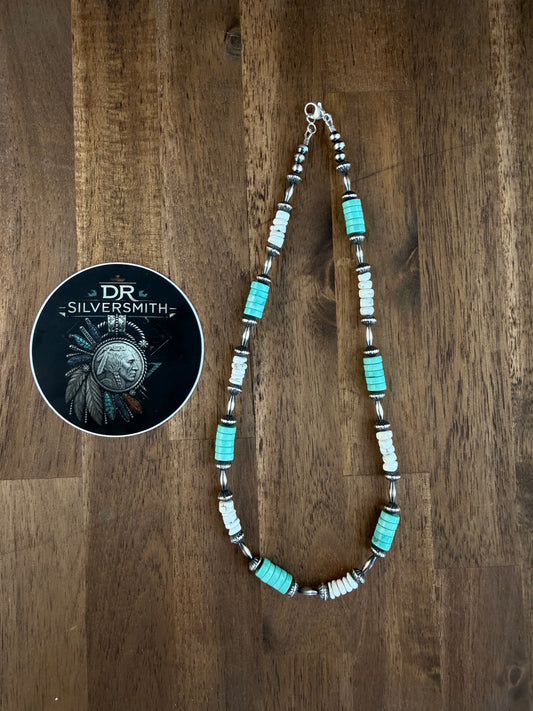 Necklace - 18” - 7.5mm Rondell - Torpedo - White Buffalo & Turquoise