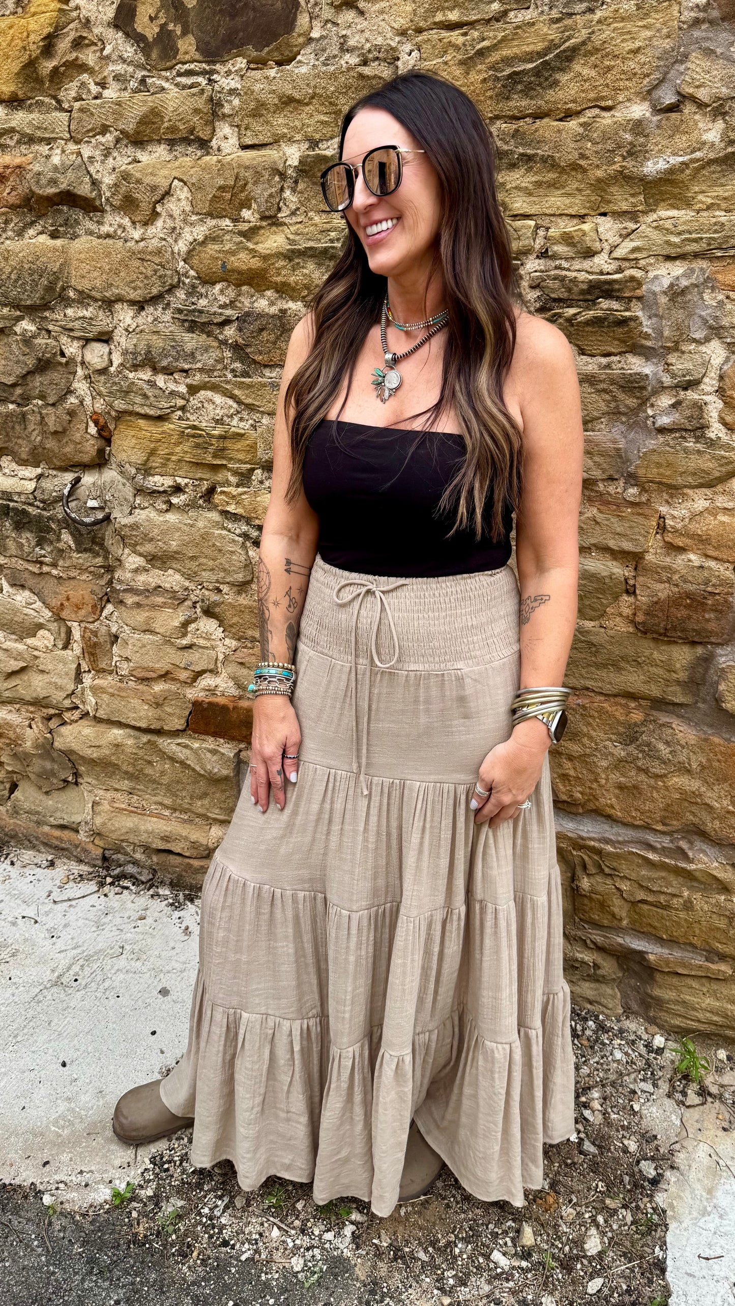 Boho Taupe Maxi Skirt