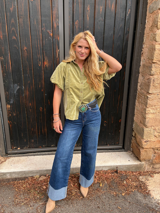 Green Tea Puff Sleeve Blouse