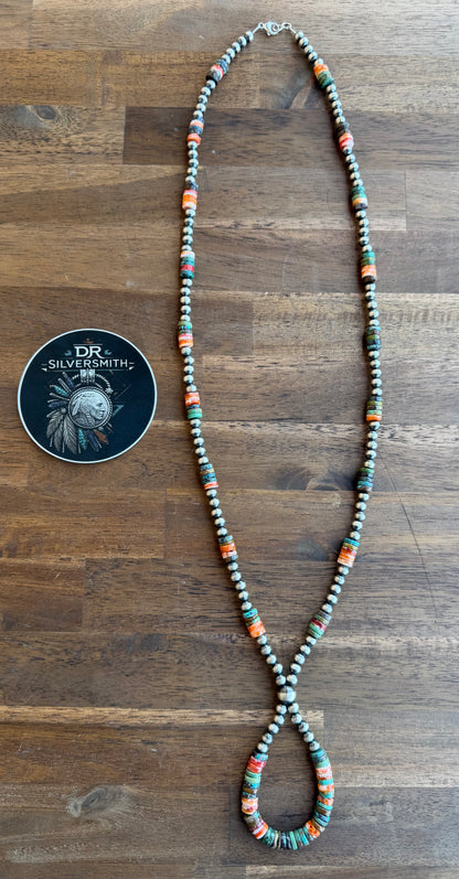 Necklace - 32” - 6mm & 8mm Spiny Oyster + Turquoise Teardrop