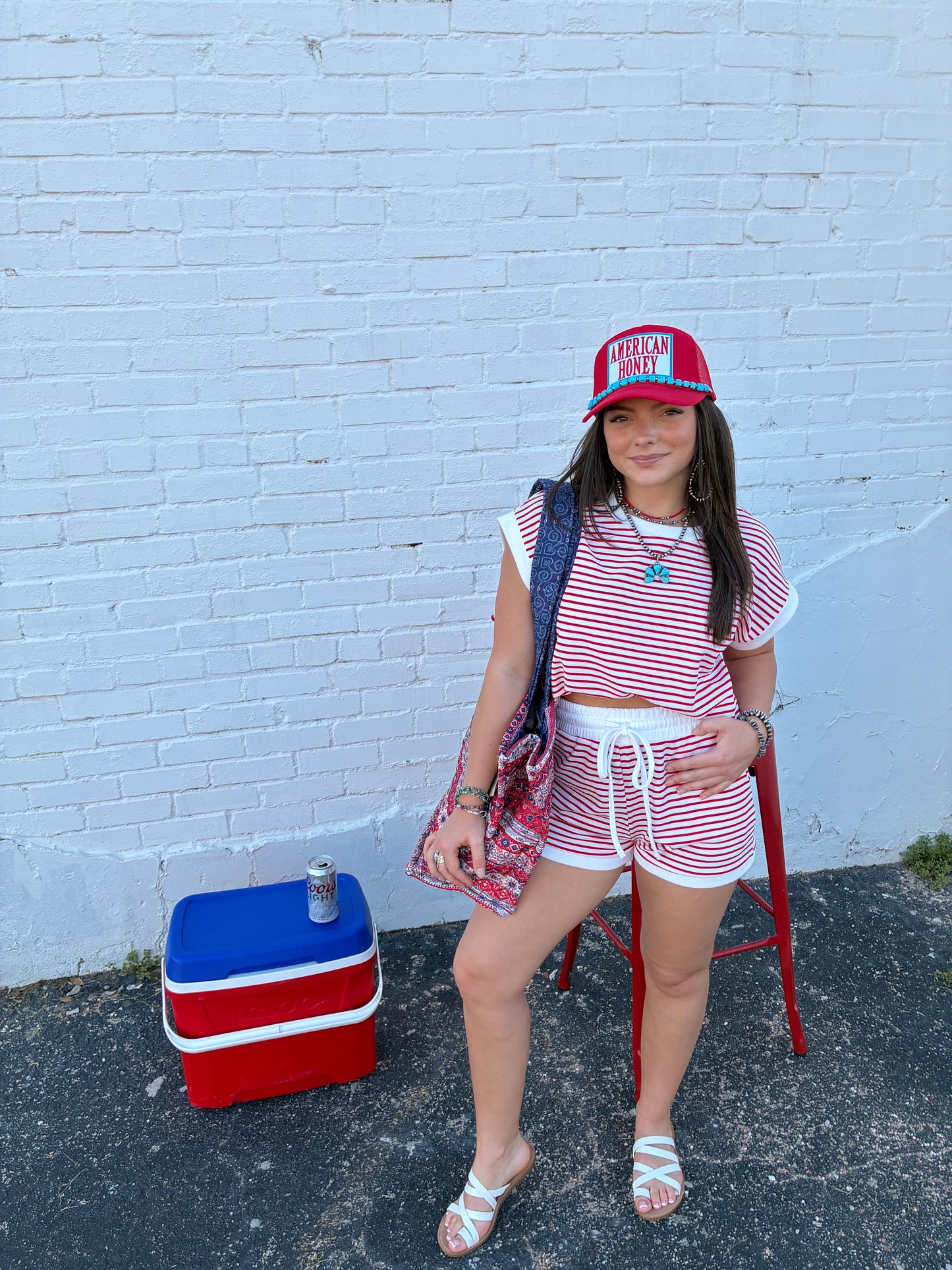 Red/White Short Set