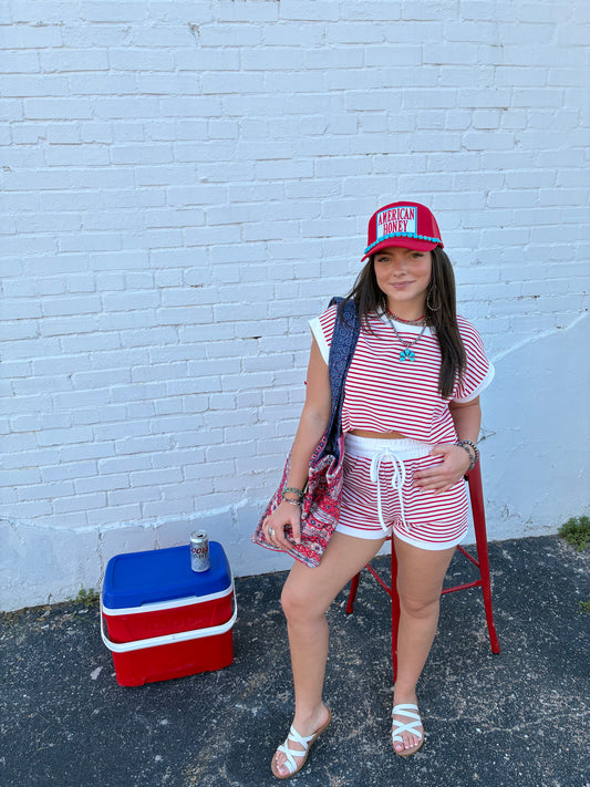 Red/White Short Set