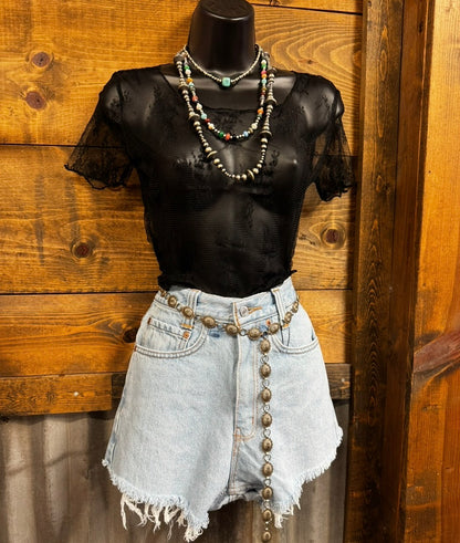 Short Sleeve Floral Mesh Top