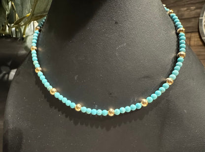 Choker - 4mm Turquoise/ 5mm Gold-Filled Beads