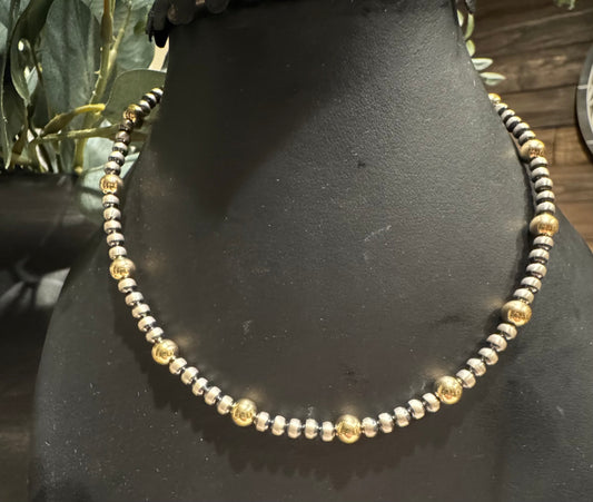 Choker - 4mm Sterling Silver Pearls/ 6mm Gold-Filled Beads
