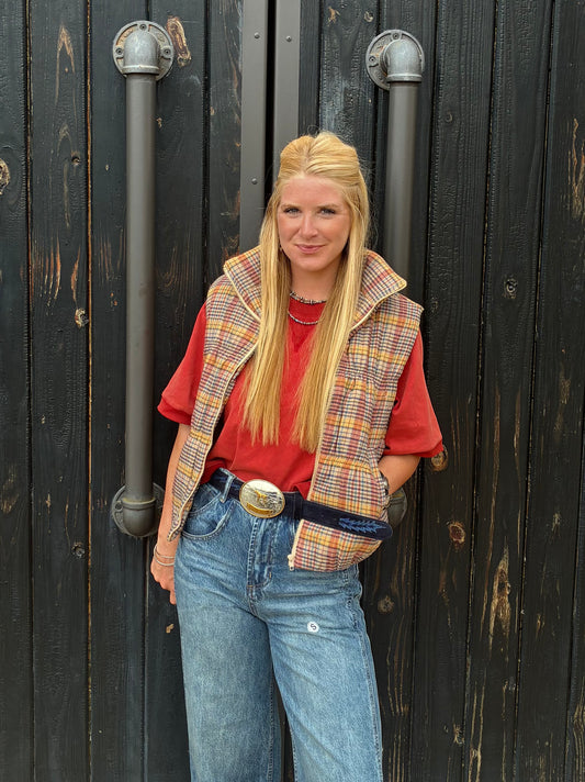 Coral Plaid Vest