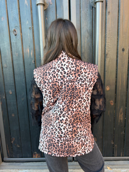 Brown Leopard Puffer Vest