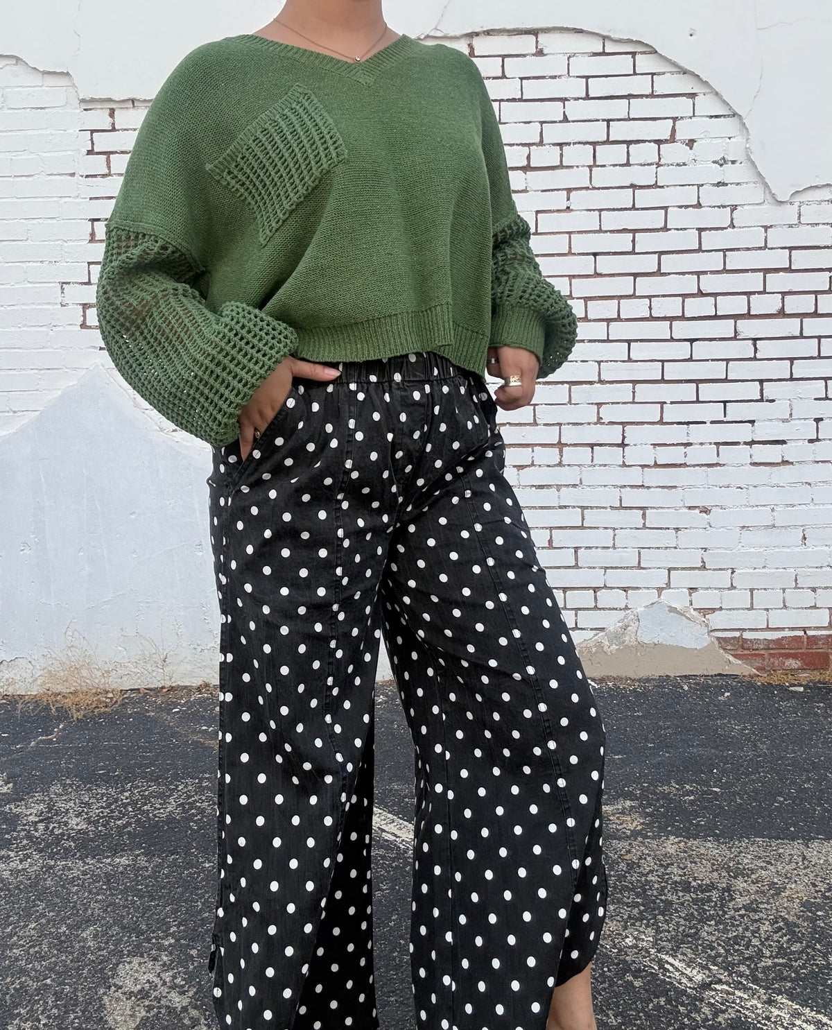 Green Knit Cropped Sweater