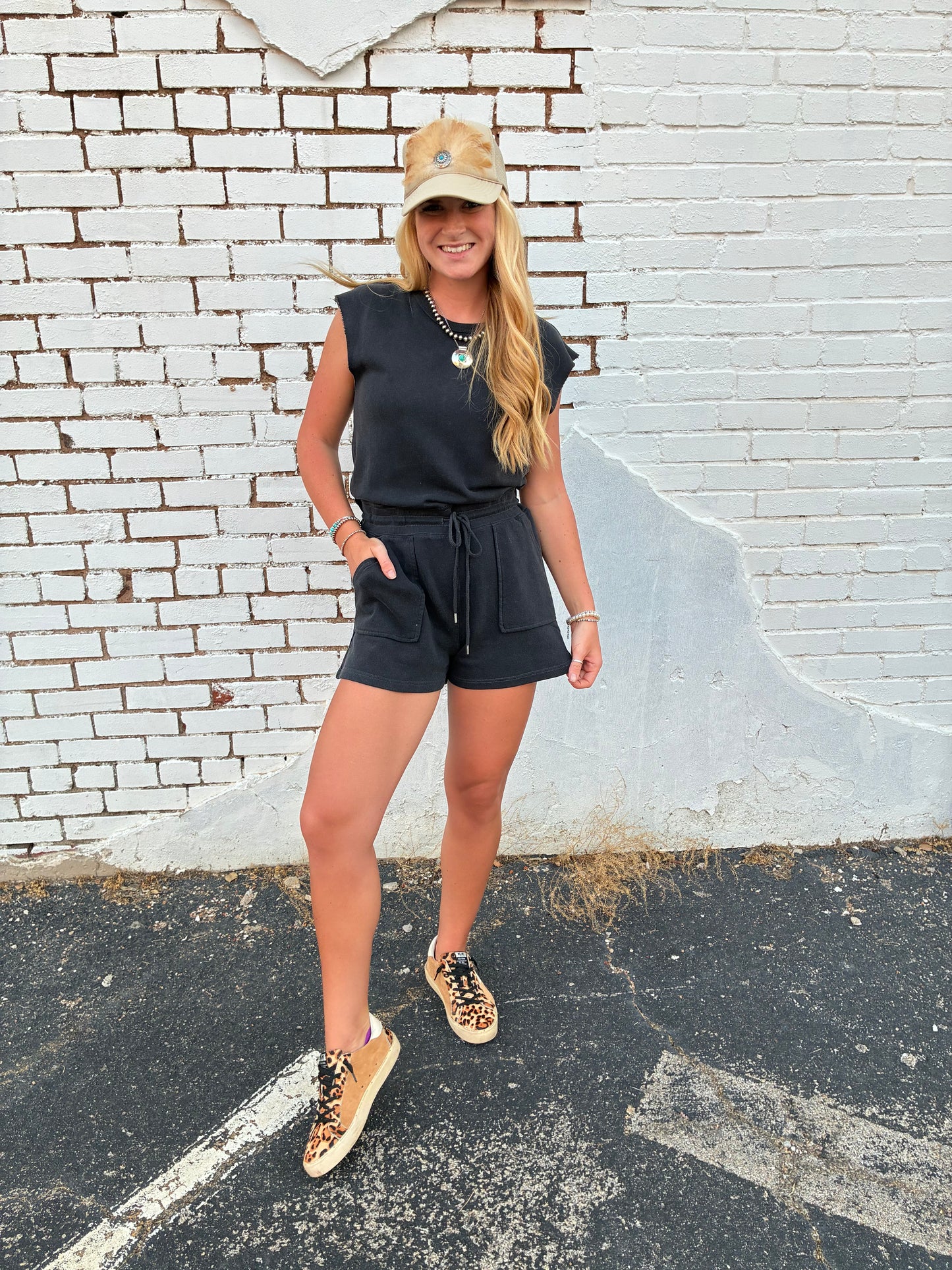 Distressed Washed Tank Romper