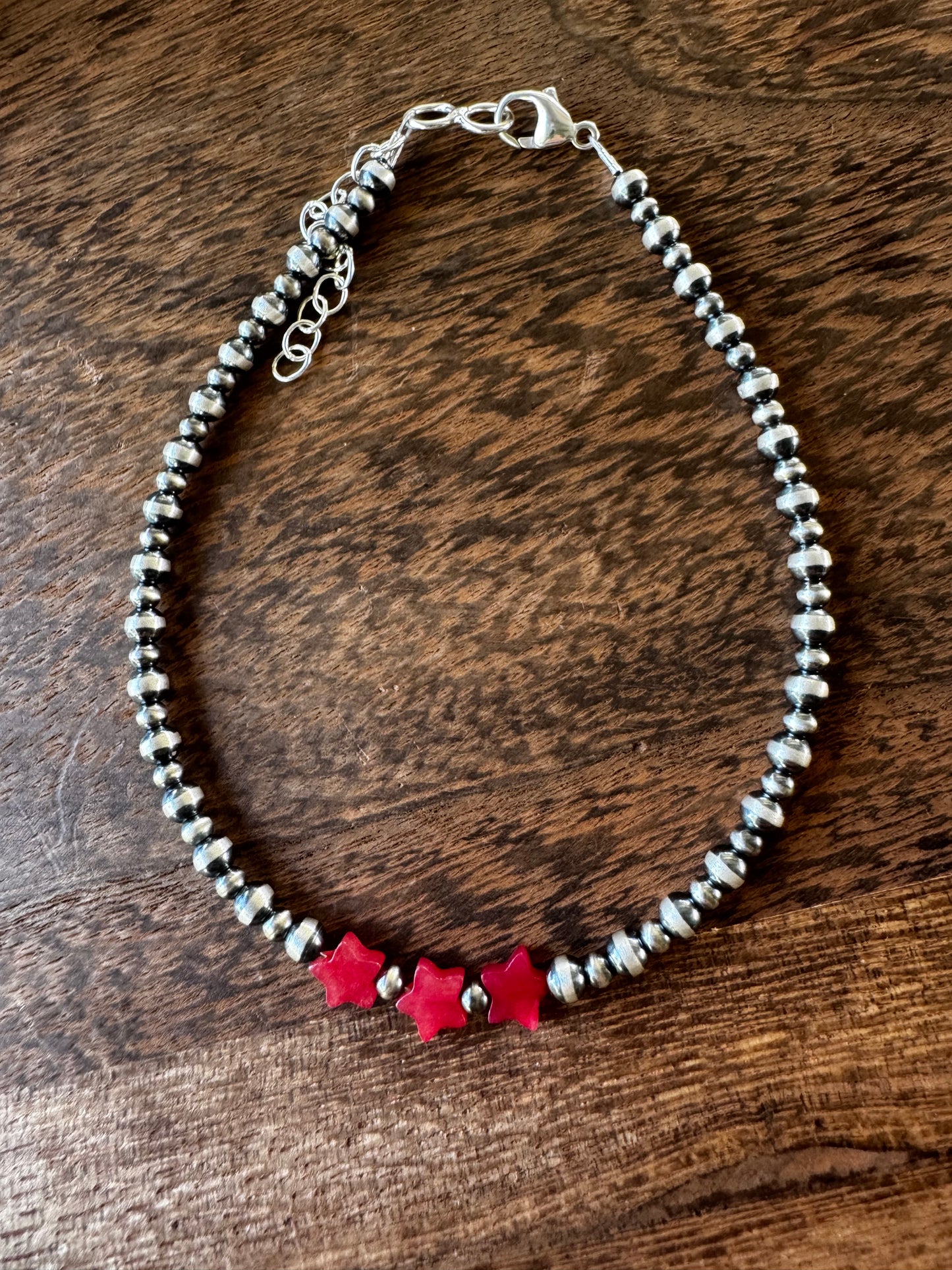 Anklet - 3 Star-3mm and 4mm Sterling Silver Pearls