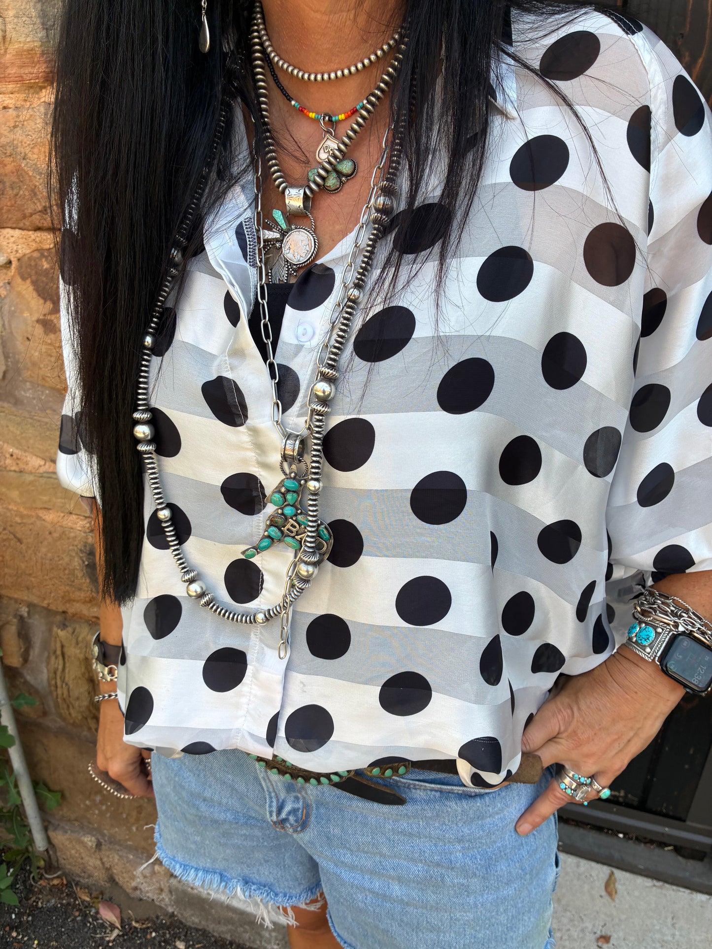 Polka Dot Mesh Stripe Shirt