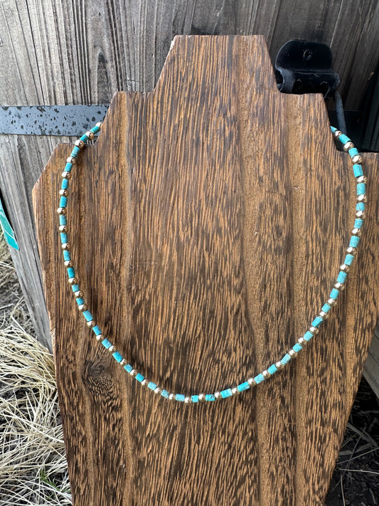 Necklace - Gold Filled Beads with Turquoise Heishi Beads
