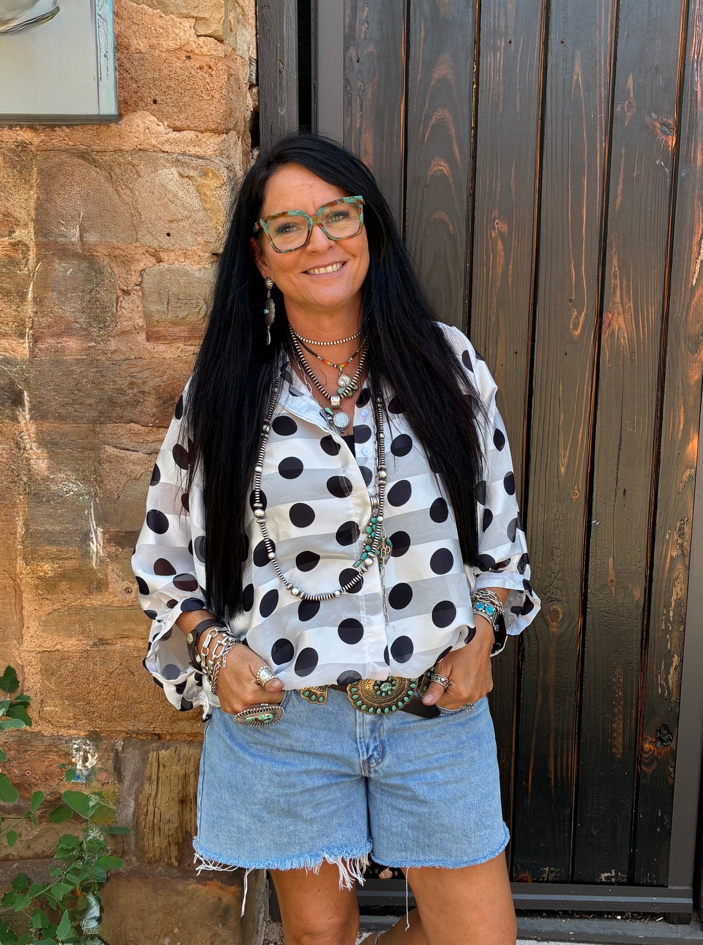 Polka Dot Mesh Stripe Shirt