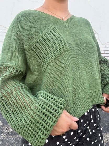 Green Knit Cropped Sweater