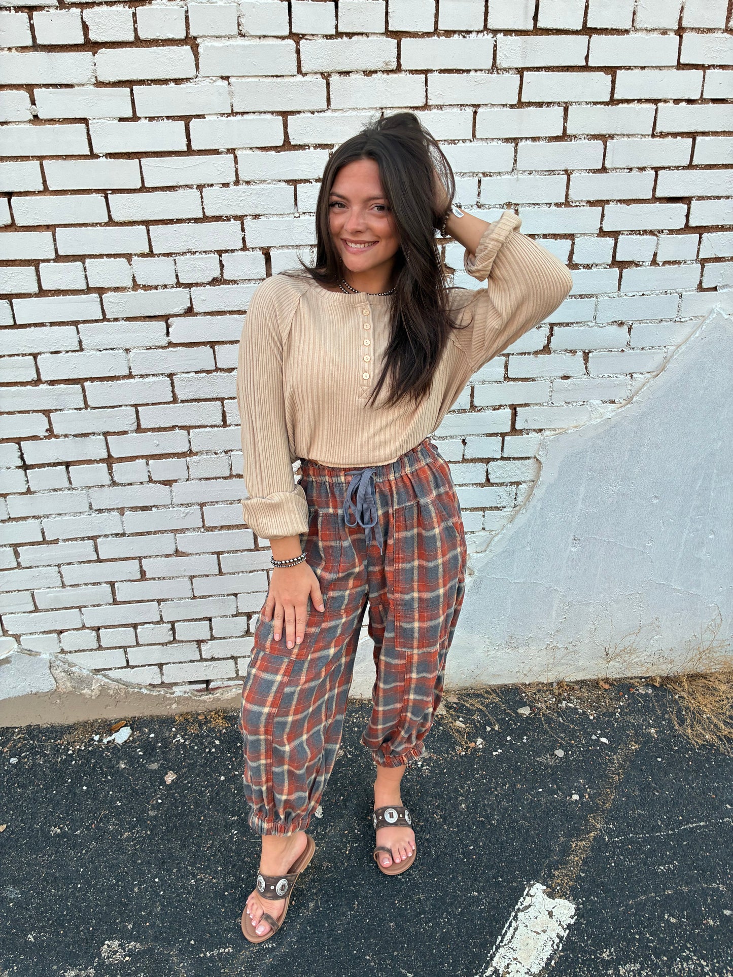 Mineral Washed Plaid Pants