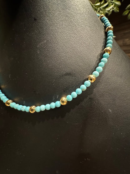Choker - 4mm Turquoise/ 5mm Gold-Filled Beads