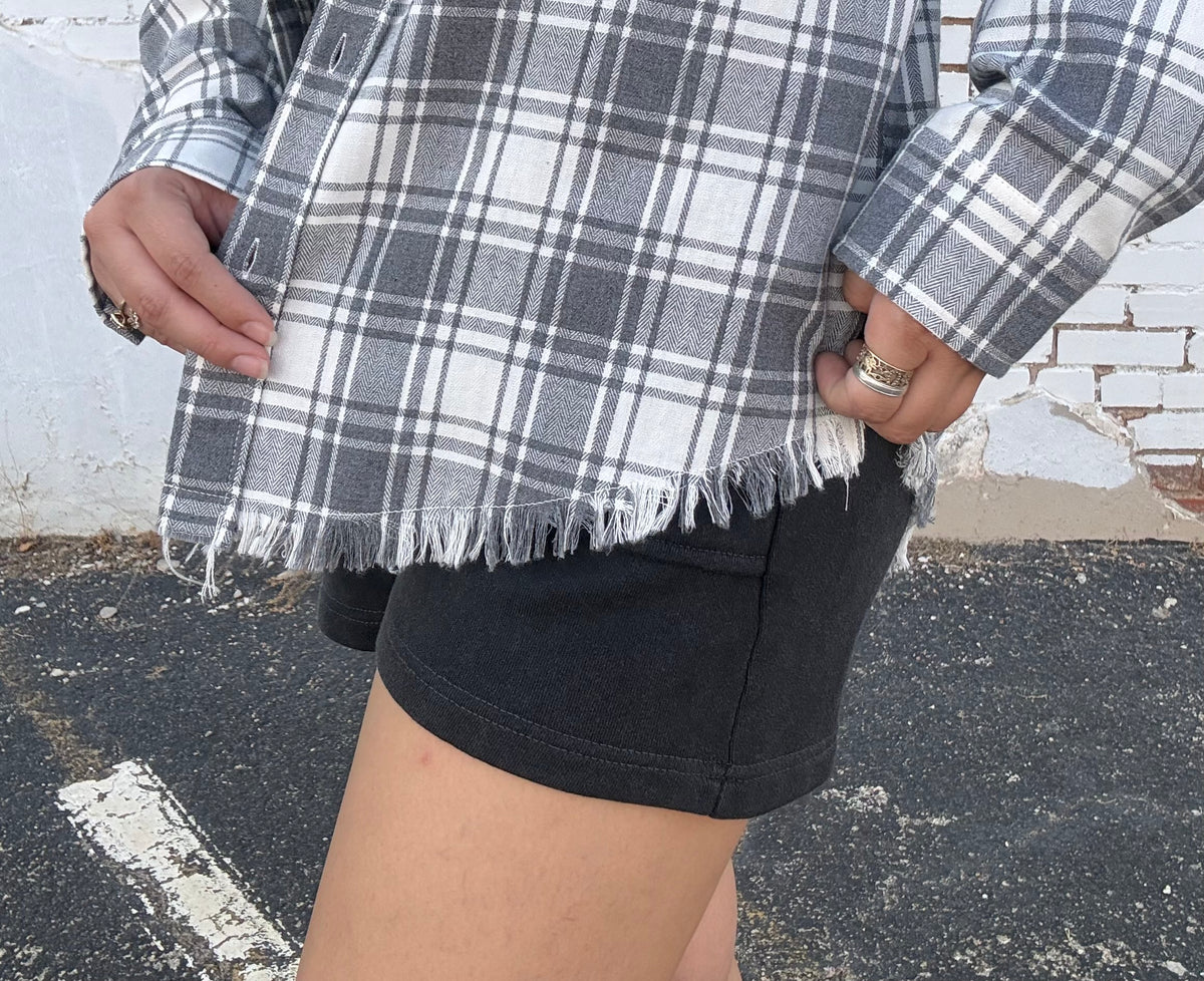 Charcoal Plaid Fringe Flannel
