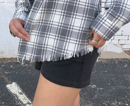 Charcoal Plaid Fringe Flannel
