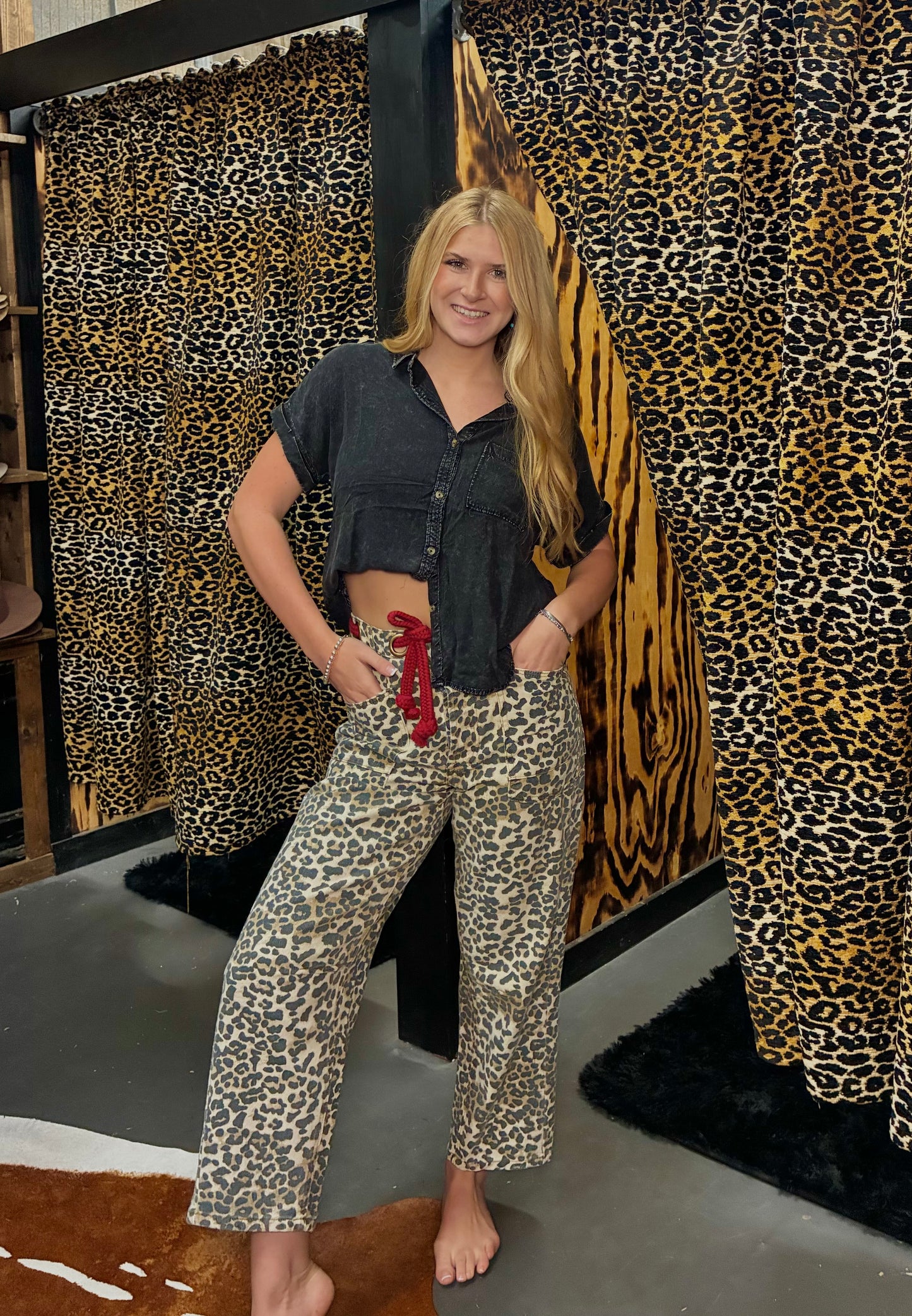 Leopard Pants with Tie
