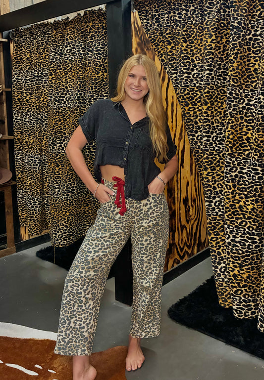 Leopard Pants with Tie