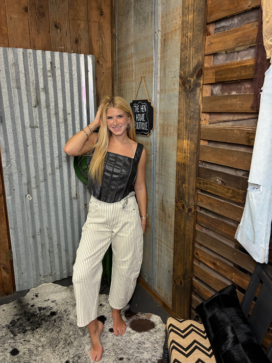 Pinstripe Barrel Jeans