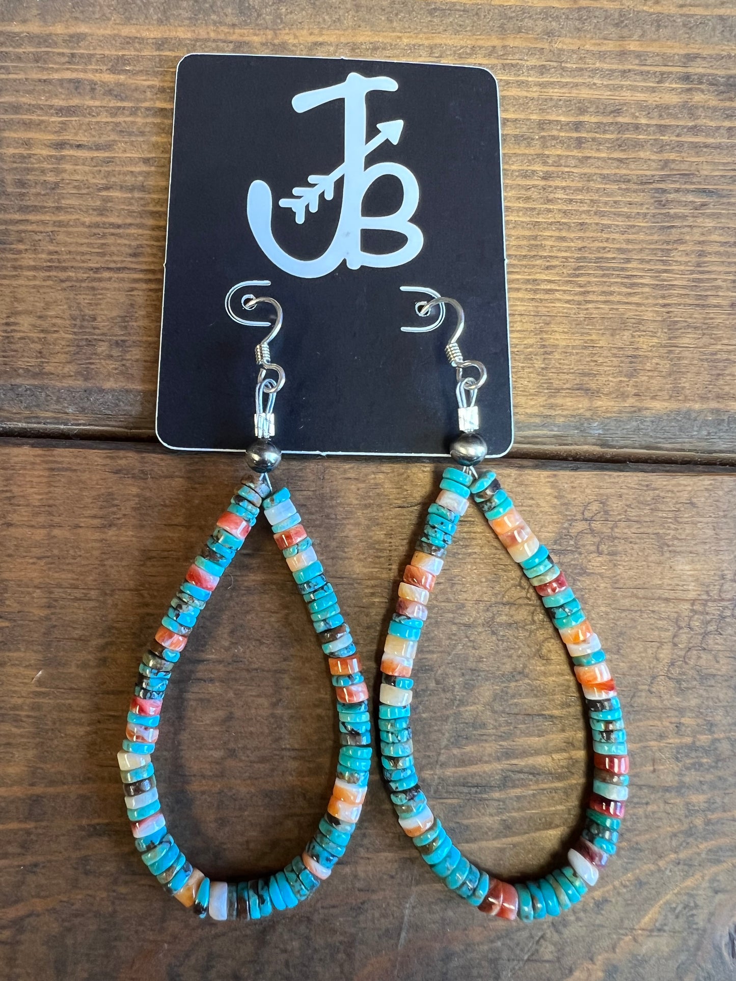Earrings - Spiny Oyster and Turquoise Heishi Beads