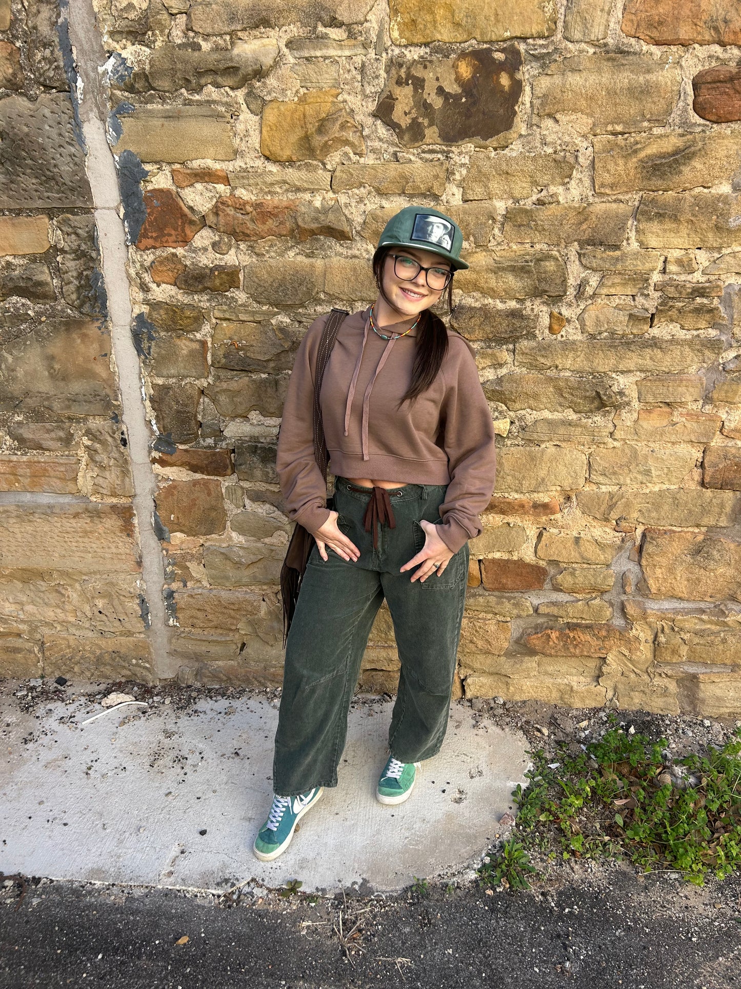 Green Corduroy Barrel Jeans