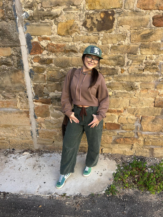 Green Corduroy Barrel Jeans