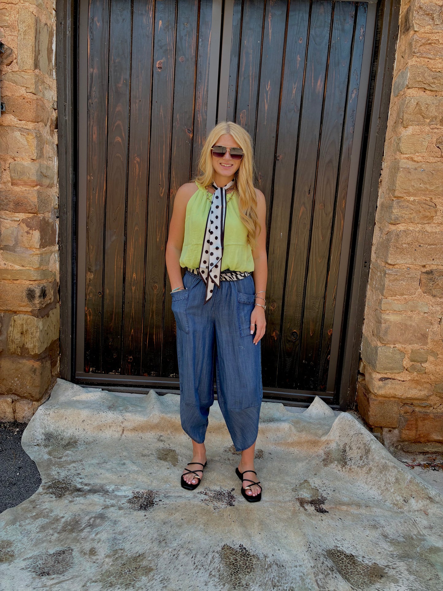 Chambray Barrel Pants