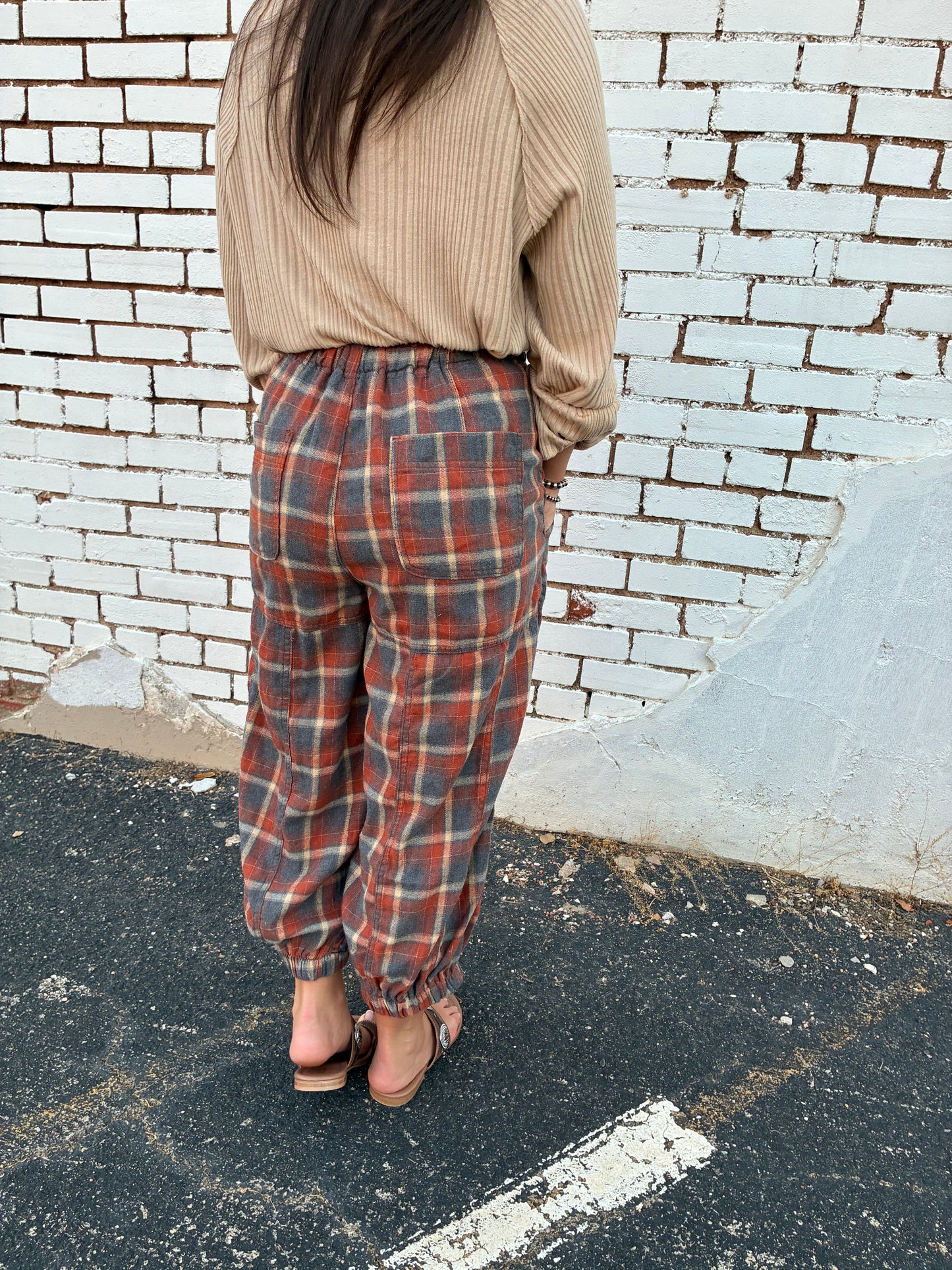 Mineral Washed Plaid Pants