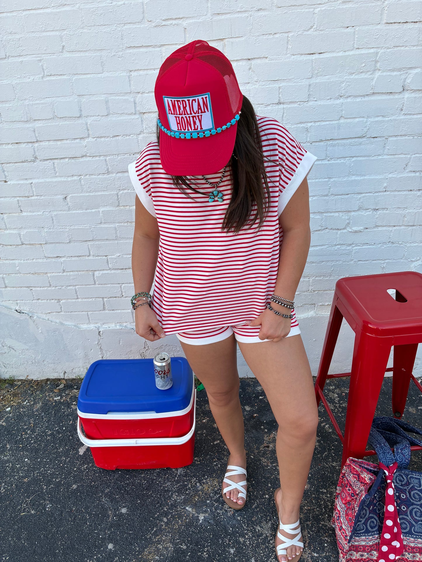 Red/White Short Set