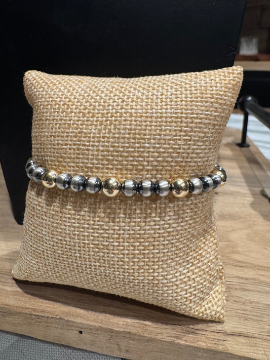 Bracelet - 5mm Sterling Silver Pearls/ 6mm Gold-Filled Beads